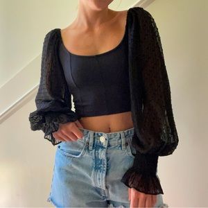 Urban Outfitters Puffer Sleeve Crop Top Black Size Small